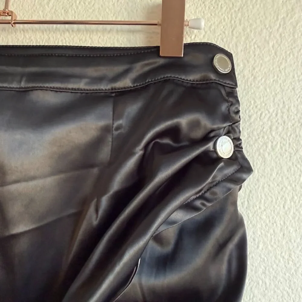 Maniere De Voir Black Satin Ruched Wrap Mini Skirt in Black & Silver size 6 UK10